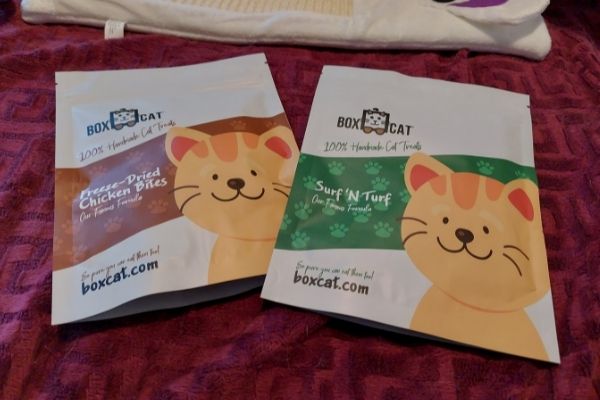 packages of BoxCat treats from BoxCat subscription box